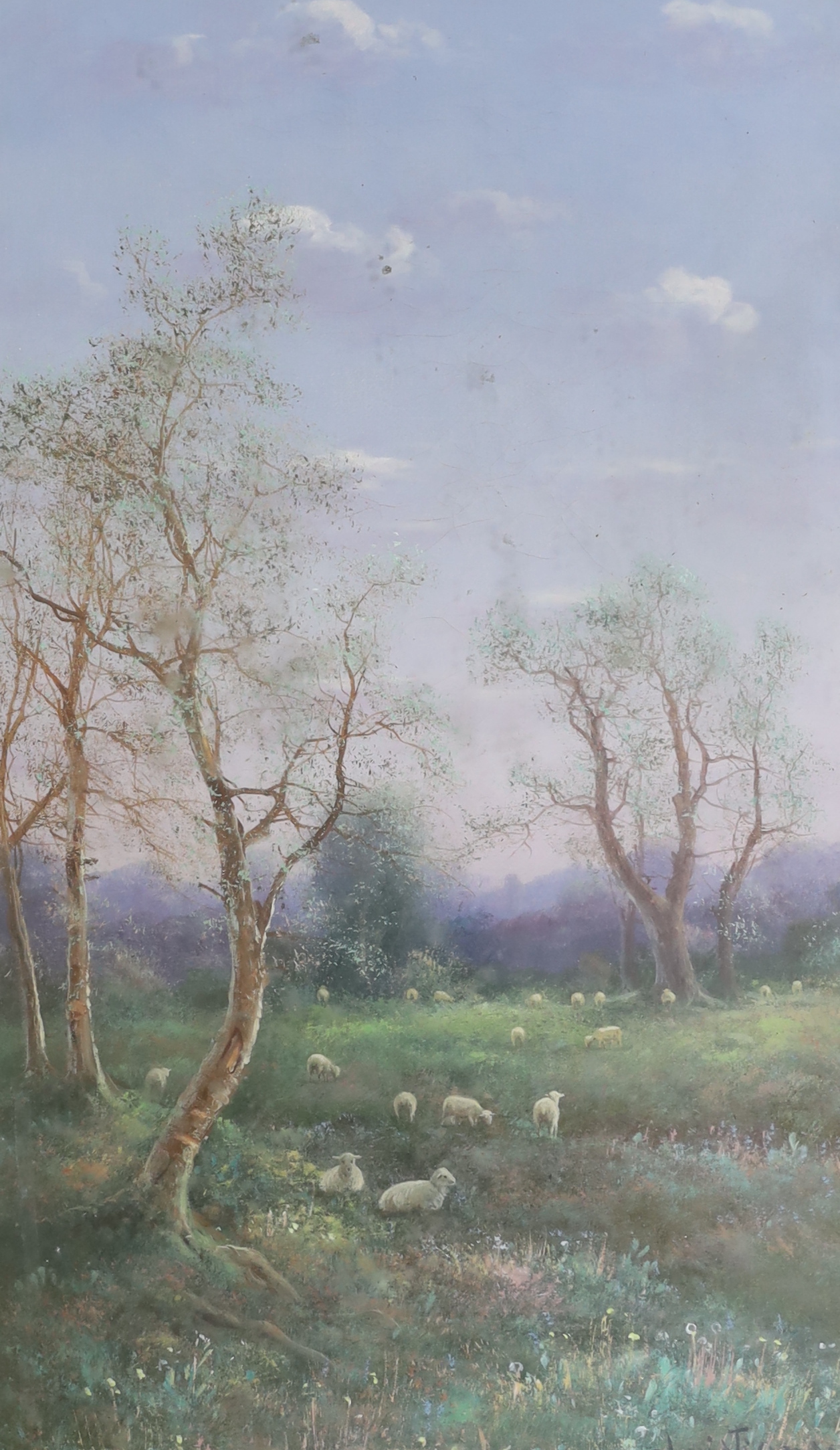 Nils Hans Christiansen (Dutch, 1850-1922), pair of gouaches, Flock of sheep and figures on a pathway, each signed, 38 x 24cm